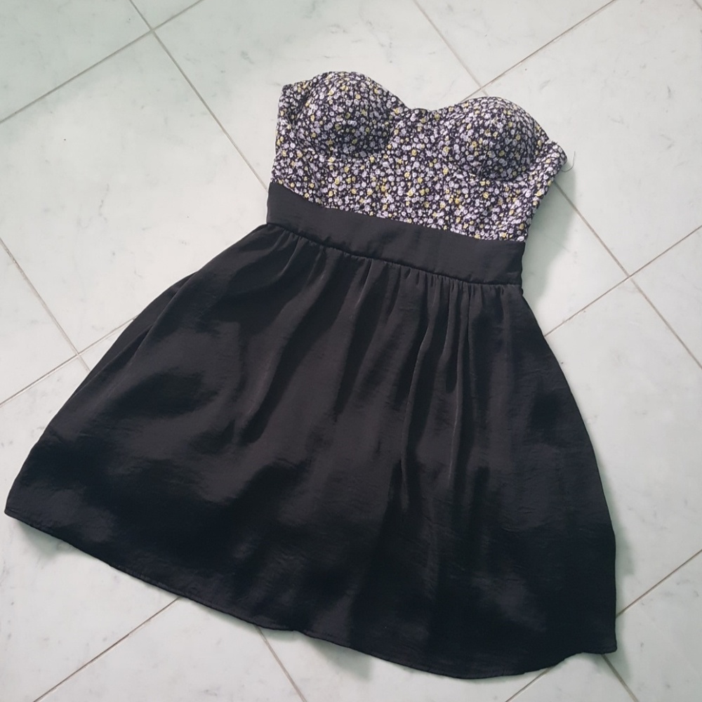 Strapless Floral and Black Dress